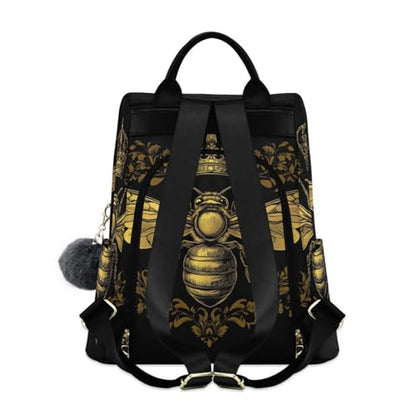 MNSRUU Backpack Womens, Anti-Theft Womens Backpack Travel Handbags Shoulder Bag Honey Bee with Wings Spread Carry On Ladies Rucksack Fashion Casual Daypack, Hairball Pendant - color: Bee I14314