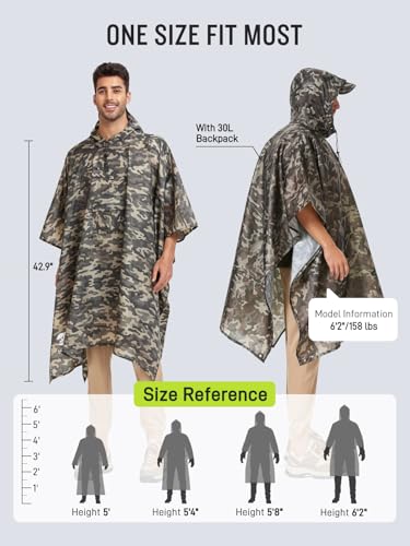SaphiRose Extra Thick Hooded Rain Poncho Double Layer Waterproof Raincoat Jacket for Men Women Adults - color: Brown Camouflage