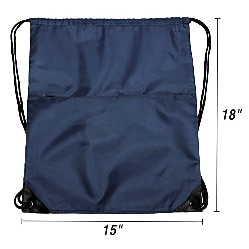 Drawstring Backpack Sports Water Resistant String Bag Sport Gym Sackpack for Women Men Large with Zipper, Navy - color: Navy
