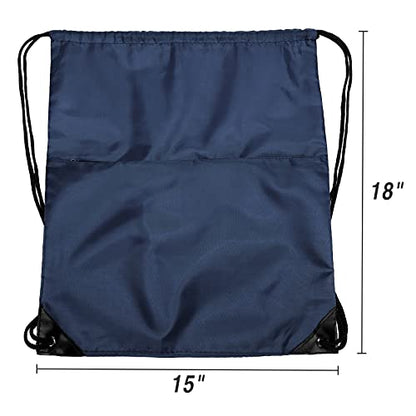 Drawstring Backpack Sports Water Resistant String Bag Sport Gym Sackpack for Women Men Large with Zipper, Navy - color: Navy