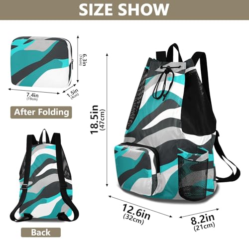 Drawstring Backpack Gym Swim Bag With Inside Pockets String Back Bag Dry Wet Separation Turquoise Blue Gray
