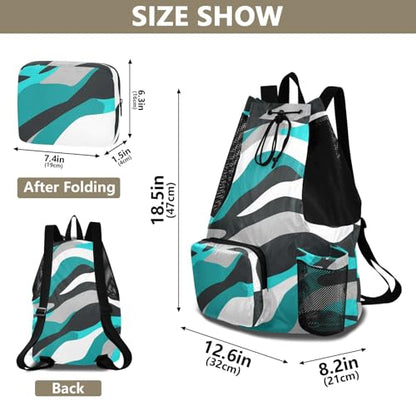 Drawstring Backpack Gym Swim Bag With Inside Pockets String Back Bag Dry Wet Separation Turquoise Blue Gray