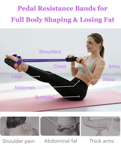 Pedal Resistance Bands with Handles, Multifunction Tension Rope for Arm, Leg, Waist and Shoulder Training - color: Purple 02
