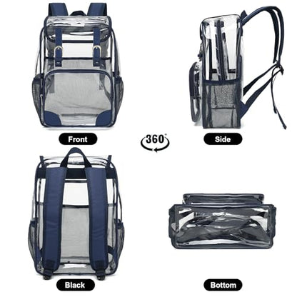 Fuyicat Clear Backpack Heavy Duty PVC Transparent Girls Kids School Backpacks Stadium Approved See Through College Bookbag for Women (Navy Blue) - color: Navy Blue