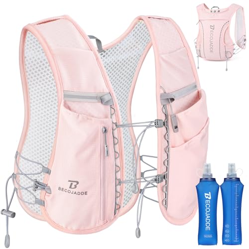 BECOJADDE 5L Running Vest for Women, Hydration Backpack Lightweight & Breathable for Trail Running, Marathon, Hiking, Cycling - color: Pink