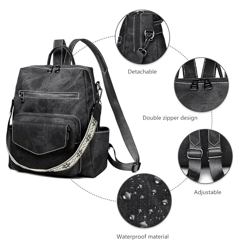 WYFJNX Backpack Purse for Women PU Leather Backpack Ladies Fashion Handbag Designer Shoulder Bag Small Travel Bag Black - color: Black