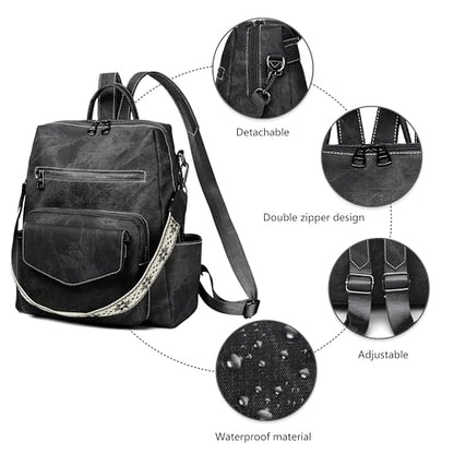 WYFJNX Backpack Purse for Women PU Leather Backpack Ladies Fashion Handbag Designer Shoulder Bag Small Travel Bag Black - color: Black