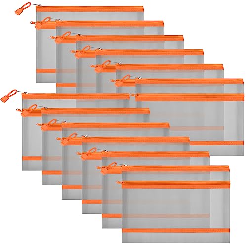 12 Pieces Zipper Nylon Mesh Pouch, Mesh Cosmetic Bags Makeup Bags Pencil Case, Multipurpose Travel Bags for Cosmetic School Office Supplies and Travel Accessories (2 Layers-Grey, A5) - color: 2 Layers-Grey, size: A5
