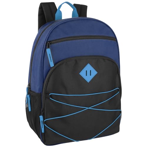 Summit Ridge Boys and Girls School Backpacks with Bungee Cord Front | 17” Multi Pocket Backpack for Kids, Teens, Adults, Travel (Navy/Black) - color: Navy/Black