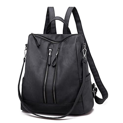 Backpack Purse for Women, Women Backpack Purse Small Leather Waterproof Anti-theft Shoulder Bags Handbags Ladies - color: Double Zipper Black Grey