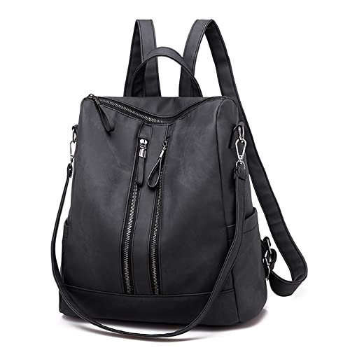 Backpack Purse for Women, Women Backpack Purse Small Leather Waterproof Anti-theft Shoulder Bags Handbags Ladies - color: Double Zipper Black Grey