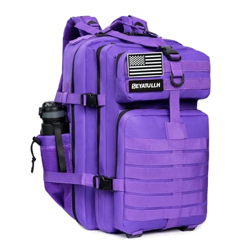 45L Military Tactical Backpack for Men & Women Bug Out Bag Assault pack Molle Daypack Hiking Trekking Rucksack (2.0 side pockets (purple)) - color: 2.0 Side Pockets (Purple)