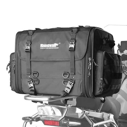 Rhinowalk Motorcycle Tail Bag, Expandable Motorcycle Travel Luggage Bags 80L, Waterproof All-Weather Trunk Rack Bag with Sissy Bar Straps & Helmet Rain Cover-Black - color: Black 60-80L