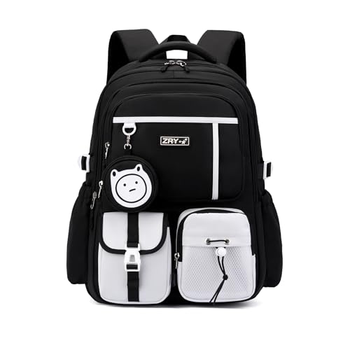 Mfikaryi Kids Backpack for Girls Boys, Teens School Backpack Multi-pocket Bookbag - color: Black