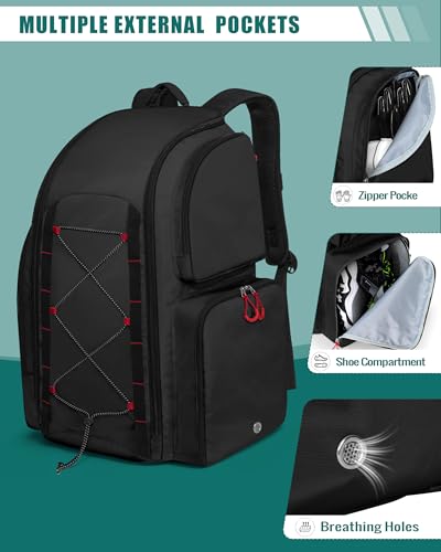 Smasrob Football Equipment Bag, Football Backpack, Football Gear Bag | Separate Shoe Compartment, Insulated Pocket and Fence Hooks, for Adult and Youth - color: Black