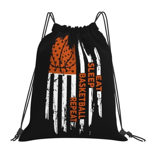 Eat Sleep Basketball Repeat Unisex Drawstring Backpack Bag Sport Gym Travel Swim Sackpack - color: Eat Sleep Basketball Repeat1
