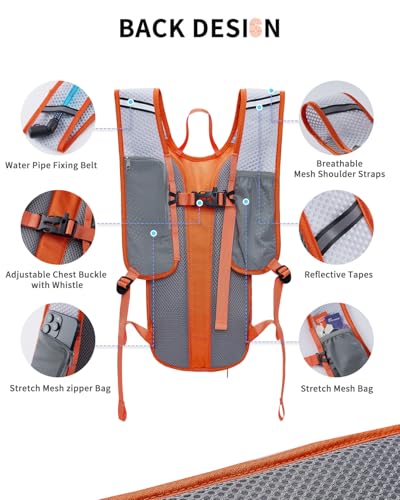Blue Quartz Hydration Backpack with 2L Water Bladder, Hiking Water Pack with Insulated Compartment for Women Men, Lightweight Cycling Daypack with Phone Pocket, Hydration Pack for Running,Biking - color: Orange