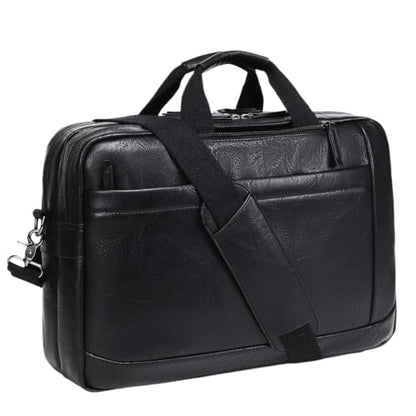 Stuery Faux Leather Messenger Bag for Men 17-17.3 Inch: Convertible 3 in 1 Backpack Laptop Briefcase Computer Handbags Shoulder CrossbodyBag with Padded for Work College Travel, PU Black - color: Dark