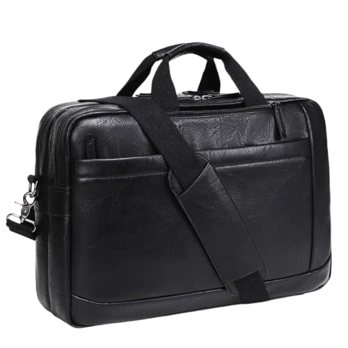 Stuery Faux Leather Messenger Bag for Men 17-17.3 Inch: Convertible 3 in 1 Backpack Laptop Briefcase Computer Handbags Shoulder CrossbodyBag with Padded for Work College Travel, PU Black - color: Dark