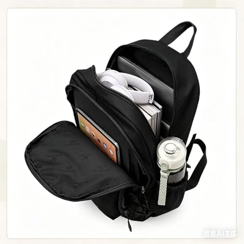 Casual Backpack, Multi-Pocket Design with Front Zipper Compartment (Black) - color: Black