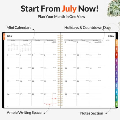 SUNEE Academic Planner 2026-2027 – Weekly & Monthly Planner, July 2026 to June 2027, 8.5"x11", Thick Paper, Tabs, Pockets, Bookmark, Spiral-Bound, Student Teacher Organizer, Black - color: Black