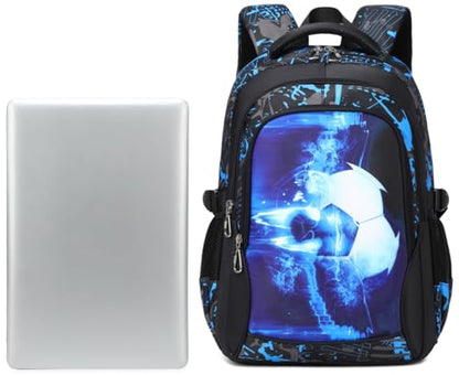 Boys Backpack for Elementary Kids Bookbag Middle School Bags Heavy Duty Soccer Laptop Durable Waterproof 18 In (2-Blue) - color: 2-blue