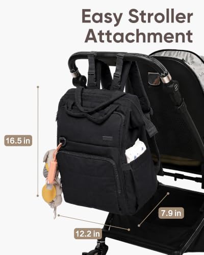 BELALIFE Baby Diaper Backpack Bag, Baby Essentials Travel Backpack for Moms Dads, with Changing Pad, Insulated Bottle Holders & Stroller Straps, Black - color: Black
