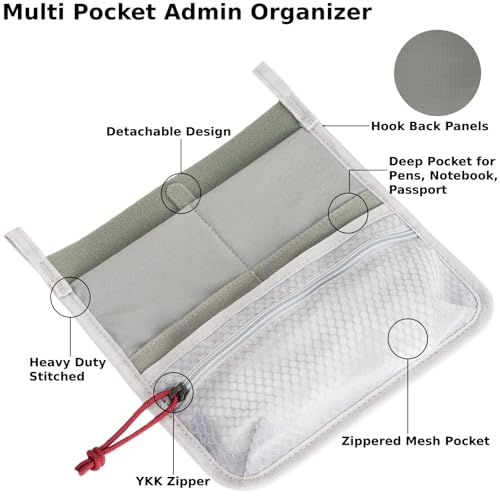 Multi Pocket Admin Organizer for Backpack, Hook and Loop Pouch Mesh Zipper Pouch, Tactical Backpack Organizer Insert for Men & Women, EDC Tool Kits for Outdoor Travel - Tactical Bag Accessories