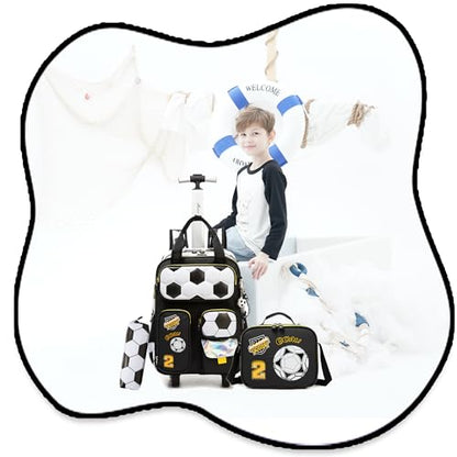 Rolling Backpacks with Wheels for Boys Kids Wheels Backpack Carry on Luggage Travel Suitcase for Boys Ages 6-8 Football - color: B Football