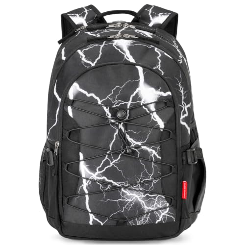 Choco Mocha Boys School Backpack, Black Backpack for Teen Boys Kids Large Bookbag 17.5 Inch, Lighting - color: Black Flash