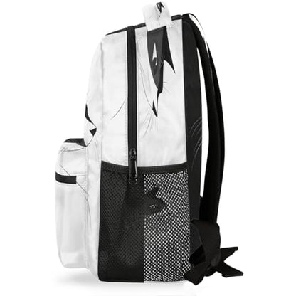 Cat Kids Backpack for Girl Boy Waterproof Kids Back Pack | Black White School Bookbag Women Men Lightweight Rucksack Casual Daypack Carry On Bag for Work Hiking Camping Gym Travel - color: Animal Cat Black White