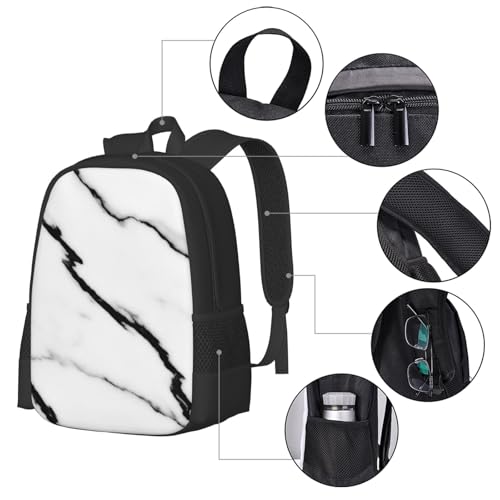Lightweight Polyester Daypack White Marble Print, Anti Theft Large Capacity Travel Hiking Backpack Unisex Carry On Bag for Outdoor Commute Business Use - color: Design (541)