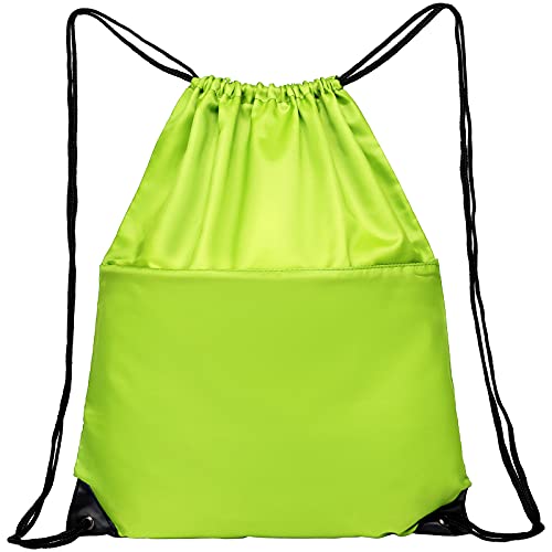 Drawstring Backpack Sports Water Resistant String Bag Sport Gym Sackpack for Women Men Large with Zipper, Apple Green - color: Apple Green