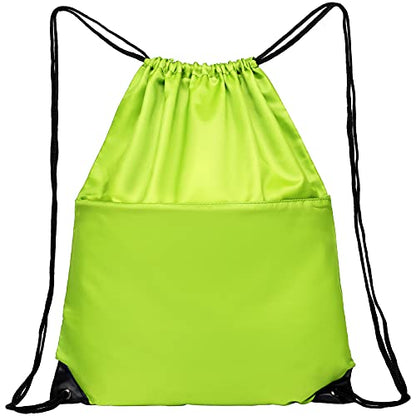 Drawstring Backpack Sports Water Resistant String Bag Sport Gym Sackpack for Women Men Large with Zipper, Apple Green - color: Apple Green