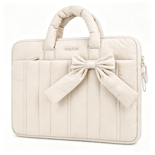 MOSISO Laptop Case 13.3 inch, 13-13.3 inch Puffy Laptop Sleeve Compatible with MacBook Neo/Air 13.6 M5 M4 M3 M2 M1/Pro 13/14, HP Dell ASUS Lenovo, Rectangle Quilted Carrying Bag with Bow&Handle, Sand - color: Sand, size: 13.3 inch