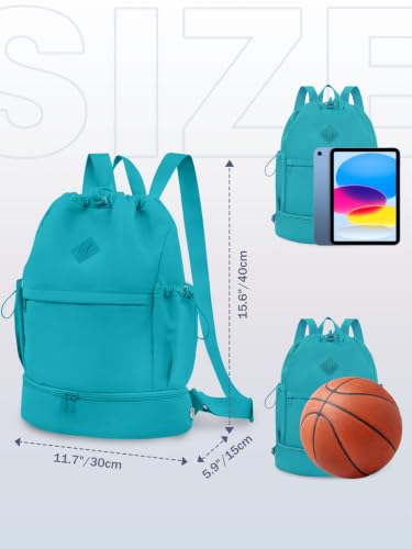 RHDZO Drawstring Gym Backpack with Shoe Compartment and Wet Pocket, Teal - color: Teal