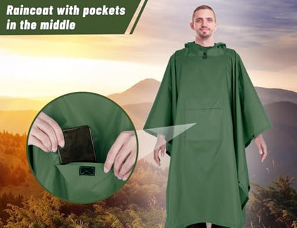 TOMSHOO Multifunctional Raincoat with Hood Hiking Cycling Rain Cover Lightweight Poncho Rain Coat Outdoor Camping Tent Mat - color: Green