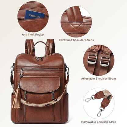 Shrrie Laptop Backpack for Women 15.6 inch,Travel Leather Backpack Purse Nurse Teacher Carry on Backpack Computer Bag,Professional Water-Resistant College Business Work Casual Daypack,Chocolate Brown - color: Brown01