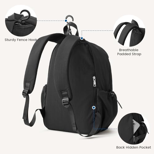 G4Free 20L Pickleball Bag for Women, Pickleball Paddle Backpack with Fence Hook, Work Travle Bag with 15" Laptop Compartment-Black - color: Black