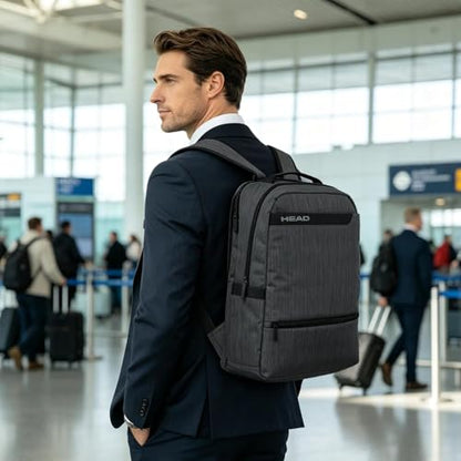 HEAD Business 17.3 inch Laptop Backpack for Men, Waterproof Travel Backpacks with Trolley Sleeve, Large Carry On Business Bag in 8 Pockets, Independent Laptop Compartment Bag for Work/Commute/College - color: Black