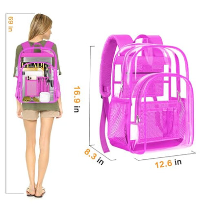 PAMANO Clear Backpack, Heavy Duty Transparent Reinforced Bottom See Through for College, Travel Work Security - color: Pink
