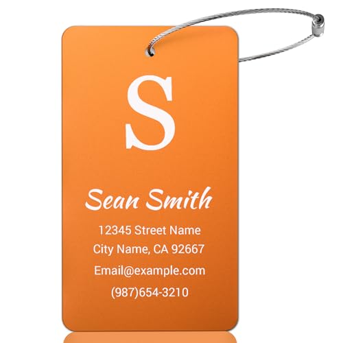 Luggage Tags for Suitcase - Personalized Engraved Metal Tag for Cruise Travel - Custom Name Tags Suitable for Bags and Backpacks Oranges No Underline (2x3.5 inch) - color: Orange, size: Vertical Rectangle (3.5x2")