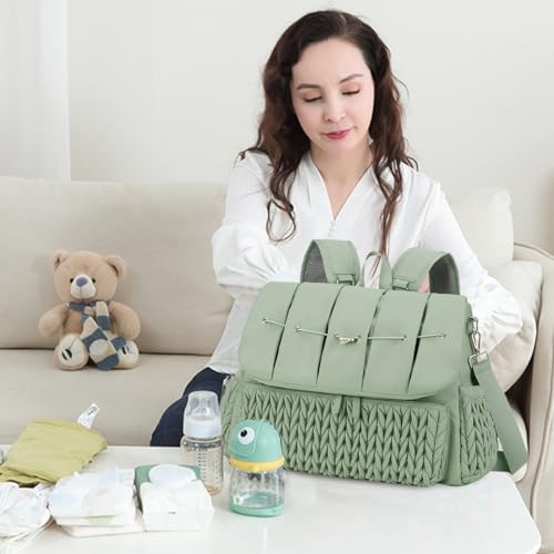 SONARIN Convertible Diaper Bag Backpack Waterproof Nappy Changing Bag Travel Mummy Bag with Changing Pad & Shoulder Strap(Green) - color: Green