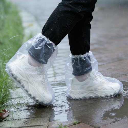 30 Pcs Waterproof Shoe Covers for Rain, Thickened PE Material Disposable Rain Shoe Covers, Non-Slip Plastic Boot Covers for Men and Women, Shoe Ponchos Outdoor and Indoor (Clear) - color: 30pcs(adults)-clear