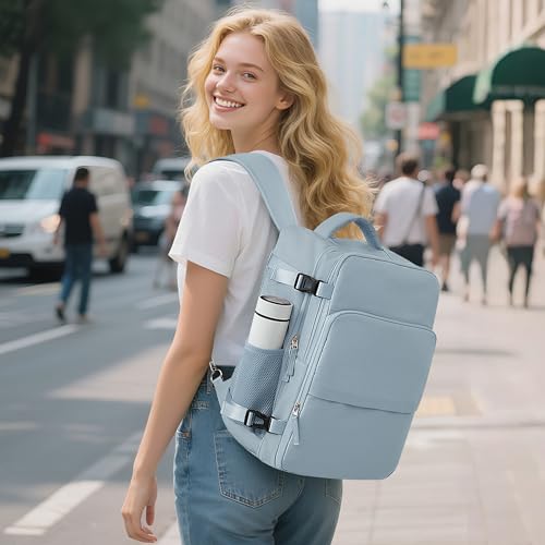Sinaliy Travel Backpack, Carry on Flight Approved Backpack with Multi-Pockets, TSA Waterproof 17.3inch Laptop Backpack, Personal Item Travel Bag for Men Women, Light Blue - color: Light Blue, size: X-Large