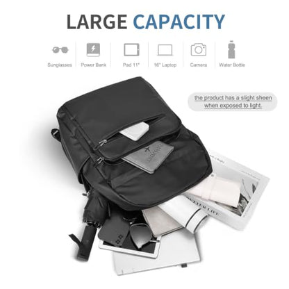 16 Inch Laptop Backpack for Men, Business Work Backpack for Everyday Commute, Waterproof Travel Office Computer Bag, Black - color: Black