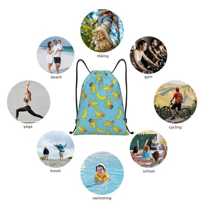 Gianlaima Funny Cat Banana Bananas Drawstring Bags Backpack Bag Sport Gym Sack String Bag Yoga Dance Travel Bag For Men Women - color: Black30