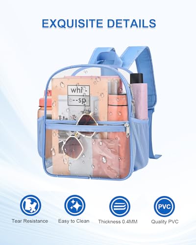 Clear Backpack for Stadium Events, 12x12x6 Small Clear Plastic bag with Reinforced Straps for Game Security Festival Concert - color: Sky Blue