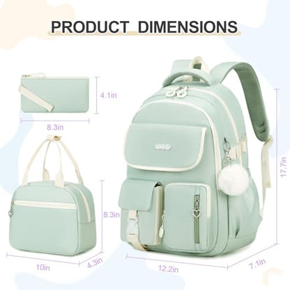 DIGOBAY Backpacks for Girls, 3PCS School Backpack with Lunch Box Pencil Pouch for Teen Girls Kids Elementary Primary Middle High College Travel School bag Bookbag Set （Green） - color: Green