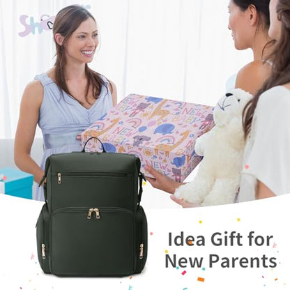 CEI-CEI Neoprene Diaper Bag Backpack with Insulated Pockets, Large Newborn Baby Maternity Bags Travel Tote with Changing Pad (Army Green) - color: Army Green